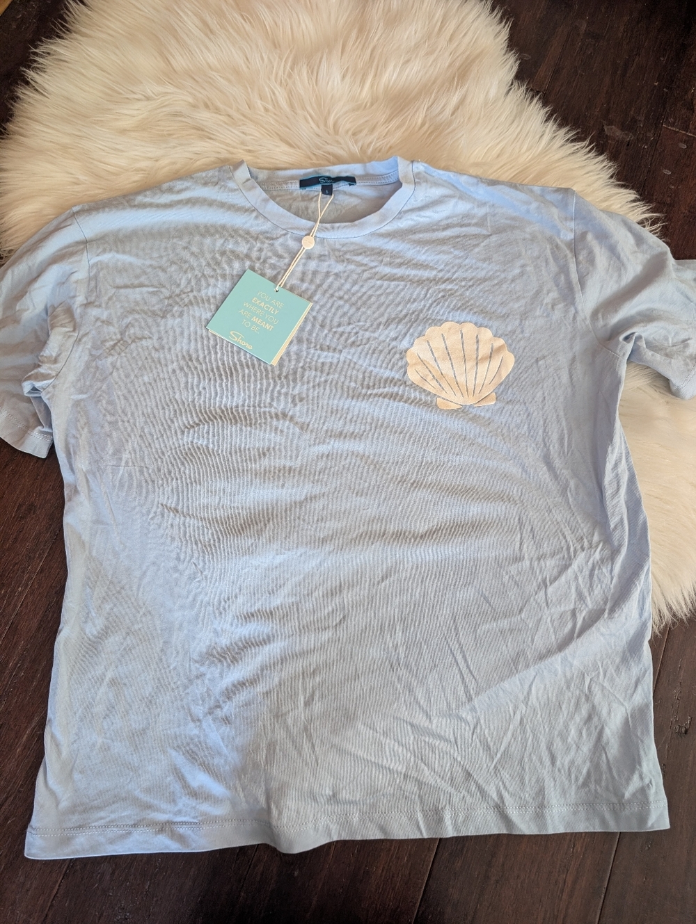 NWT NEW Shore Apres Sea Light Blue Seashell Pocket Crew T-Shirt L Large